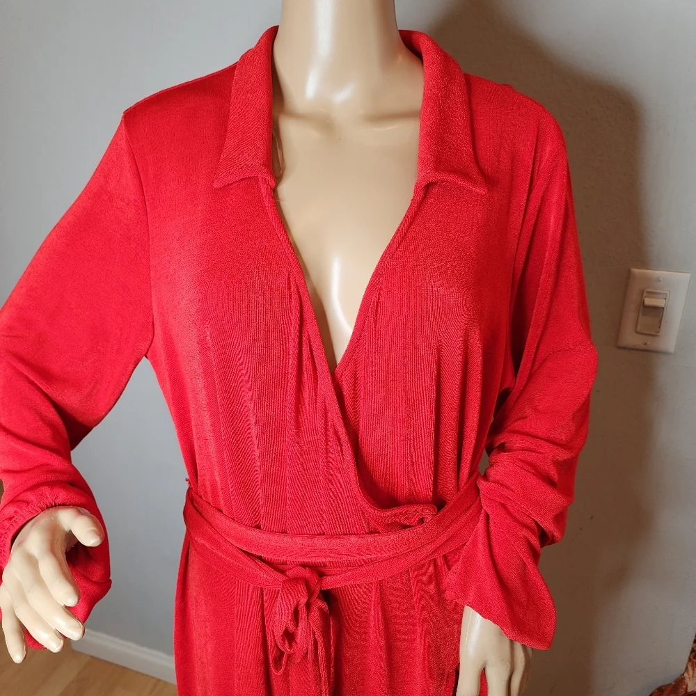 NWT Red Slinky‎ Stretchy Faux Wrap Long Sleeve Mini Dress Size XXL Wild Fable